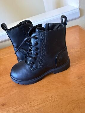 Kids Black Lace-Up Combat Boots